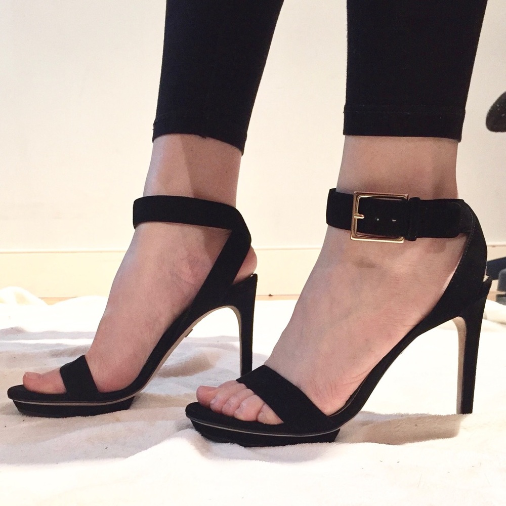 NEW DVF Black Ankle Strap Suede Sandal Heels